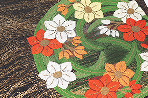 水辺葦に千鳥図絽附下・四季の草花丸紋紗袋帯　倭織物製