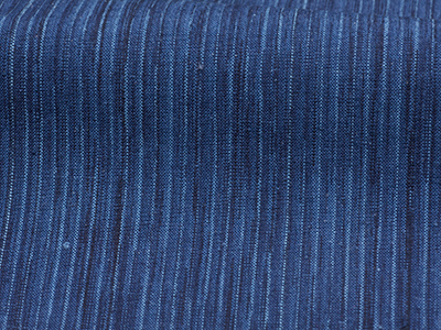本藍染手紡ぎ手織木綿　藍濃淡矢鱈縞着物、めがね織多色使い紬名古屋帯 width=
