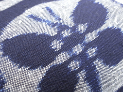正藍染手織市松に蝶々の柄久留米絣単衣着物　梯富雄作