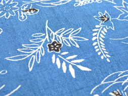 藍地に四季の花型絵染小紋紬着物