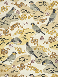 シジュウカラと梅の花型絵染紬着物