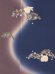 暈し染に花とウサギ訪問着 ホリヒロシ