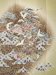 楼閣山水文様東京友禅訪問着 伊藤幽水作