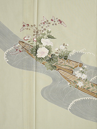 流水に小舟と花図絽訪問着