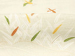 葦に小舟と千鳥図絽訪問衣　工芸キモノ野口