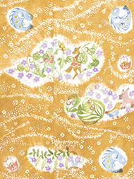 「海の幸 山の幸」着物地 国画会準会員 鈴木紀絵作