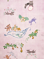 「猫と瓢箪」型絵染紬名古屋帯地 国画会準会員 鈴木紀絵作