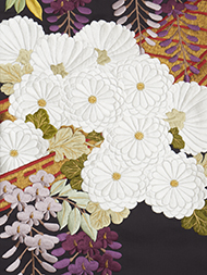 舟菊と藤文様刺繍袋帯地 工芸キモノ野口