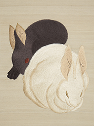 北斎うさぎ模様刺繍名古屋帯地 工芸キモノ野口