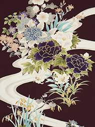 琳派流水草花名古屋帯地 工芸染匠成謙