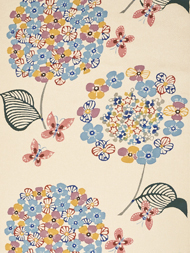 紫陽花に蝶々型絵染名古屋帯地　国画会会員　立花長子作