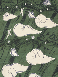 「雲」型絵染紬名古屋帯地 国画会会員 板倉眞理子作