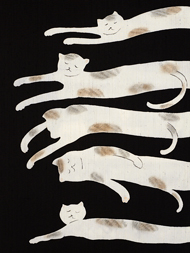 猫の模様型絵染名古屋帯地 岡田その子作