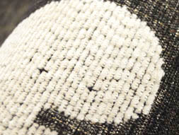 アールデコ白と黒のネコビロード織袋帯　洛風林製