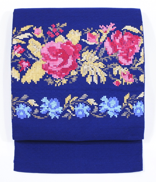 薔薇の花　北欧刺繍調名古屋帯