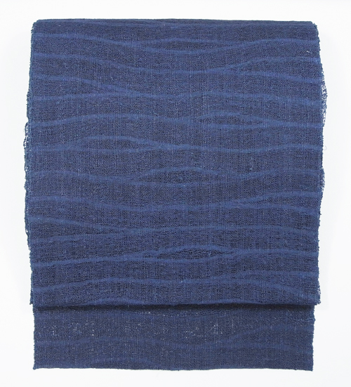 藍染麻苧櫛織開名古屋帯　諏訪好風作