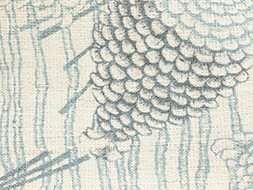 松ぼっくりの柄藍中型染麻開名古屋帯　日本工芸会正会員　松原與七作