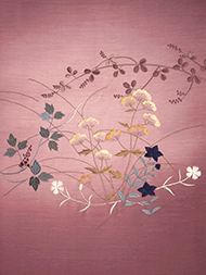 秋草模様手刺繍紬名古屋帯