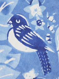 「魚と鳥」藍型絵染紬着物
