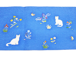 猫のいる庭の図友禅名古屋帯　染繍美術大彦製