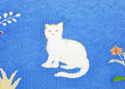 猫のいる庭の図友禅名古屋帯　染繍美術大彦製