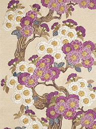 帝王紫 桜と蒲公英図刺繍袋帯 岸本景春 じゅらく製