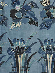 「洛花菖蒲」藍地型絵染紬着物 国画会正会員 添田敏子作