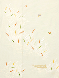 葦に小舟と千鳥図絽訪問衣　工芸キモノ野口