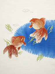 金魚遊図刺繍絽塩瀬名古屋帯地　おび弘製