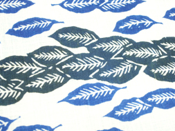 木の葉の模様藍型染麻名古屋帯　松原染色工房製