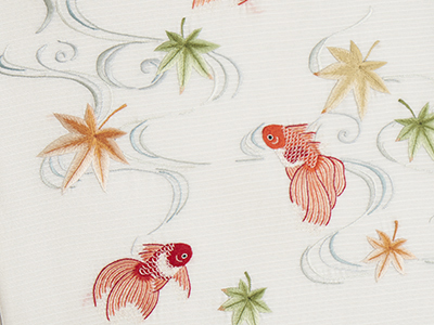 金魚の刺繍絽紗袋帯 width=