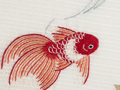 金魚の刺繍絽紗袋帯 width=