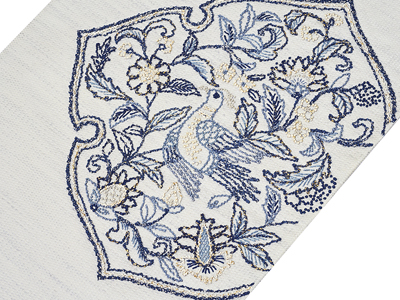 花と鳥の模様刺繍袋帯 width=