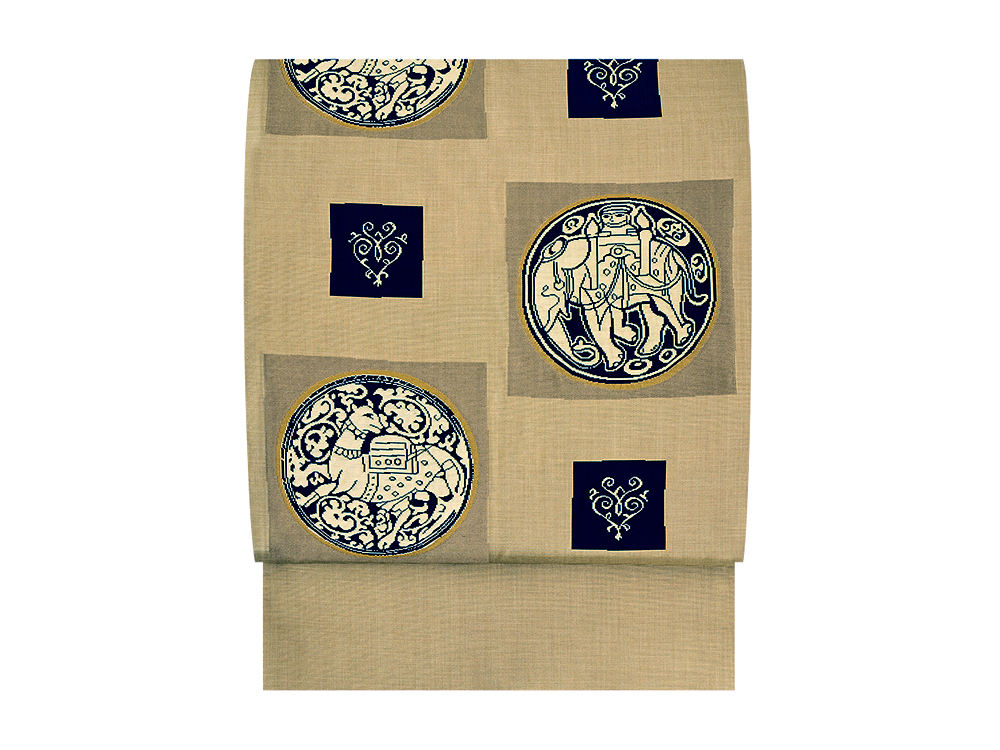 木屋太 象と駱駝の図袋帯 今河織物製(P901120Ke) 帯紹介