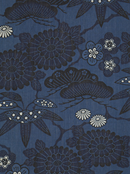 松竹梅に菊模様藍型絵染名古屋帯