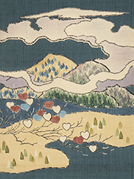 山の風景図木版染名古屋帯 小山保家作