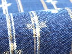 「出雲織」藍染め縞絣単衣着物　日本工芸会正会員　青戸柚美江作