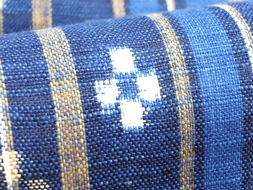 「出雲織」藍染め縞絣単衣着物　日本工芸会正会員　青戸柚美江作