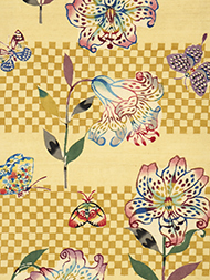 市松に百合の花型絵染名古屋帯